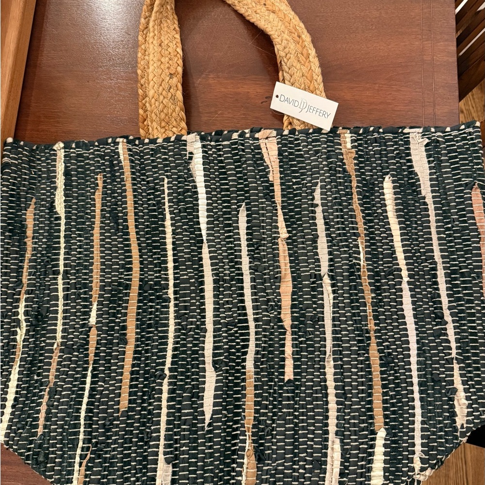 Black & Tan Striped Woven Tote